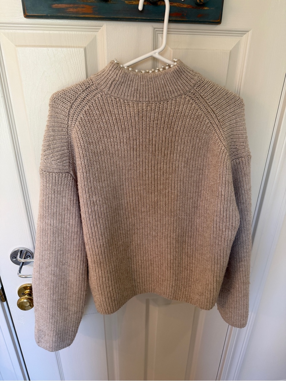 Mock Neck Knit Sweater with Pearls